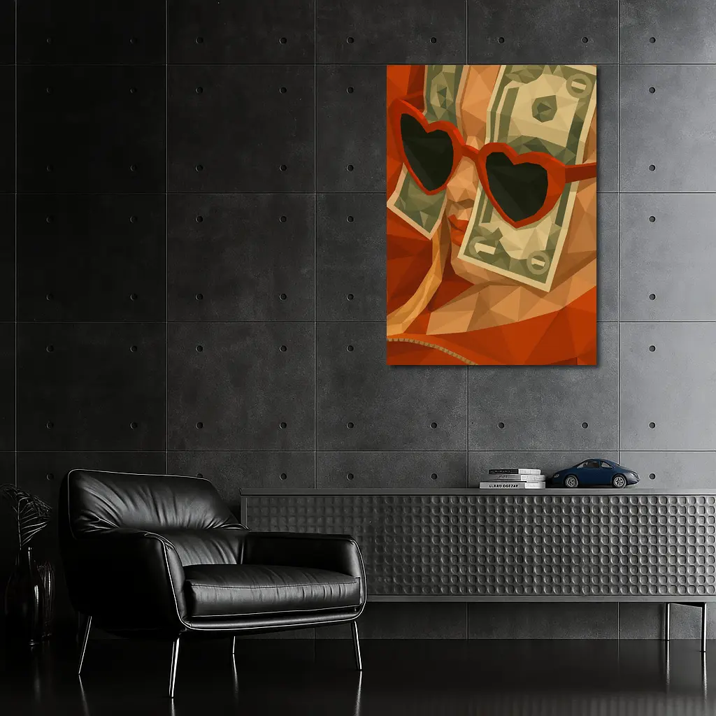 Woman Heart Sunglasses Dollar Bills Low Poly – Wall Art