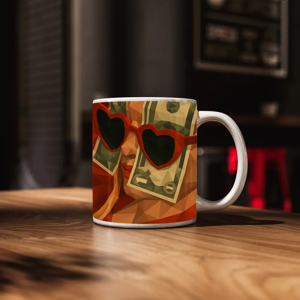 Woman Heart Sunglasses Dollar Bills Low Poly – Mugs