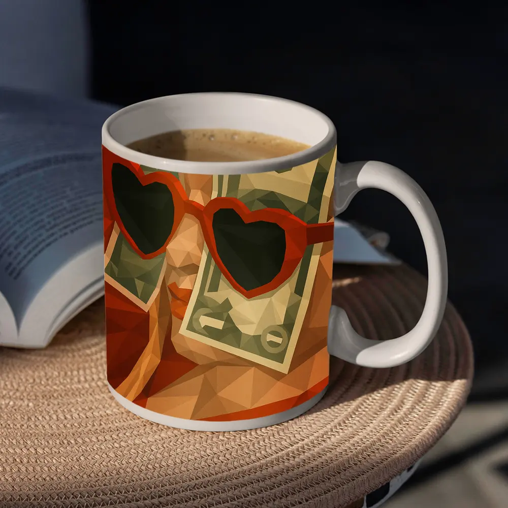 Woman Heart Sunglasses Dollar Bills Low Poly – Mugs