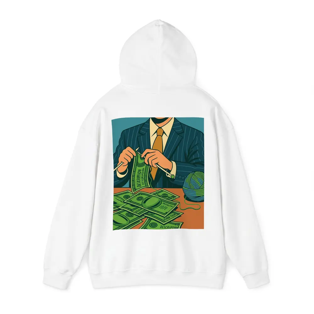Businessman Knitting Money Bills Dark Illustration – Hoodies