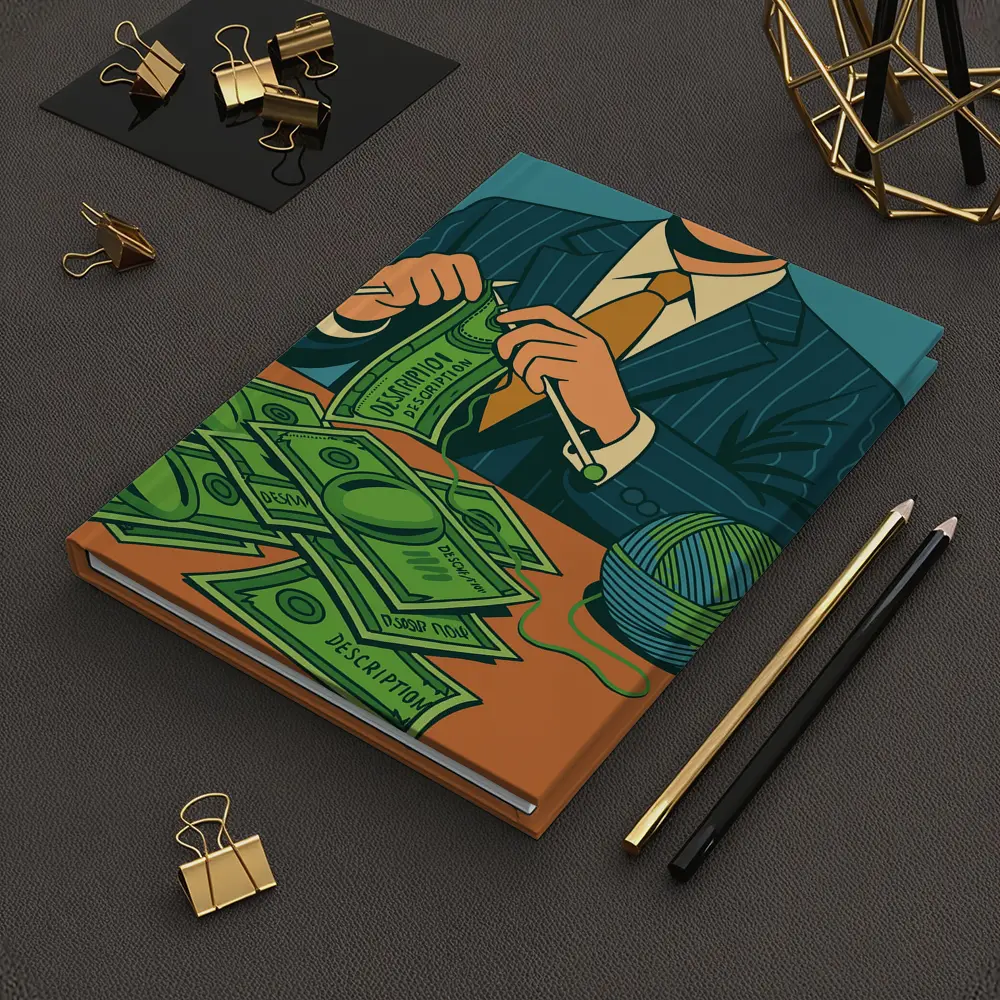 Businessman Knitting Money Bills Dark Illustration – Notebooks