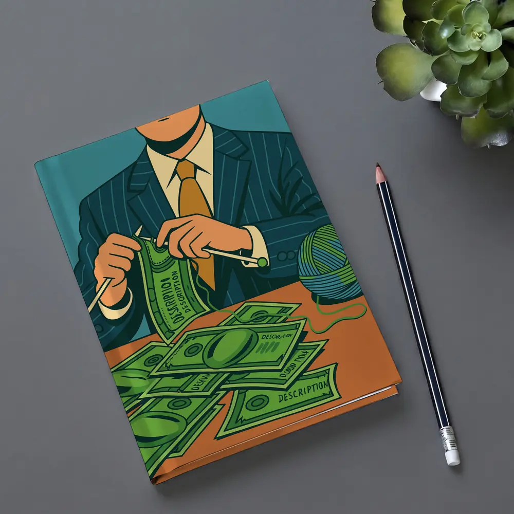 Businessman Knitting Money Bills Dark Illustration – Notebooks