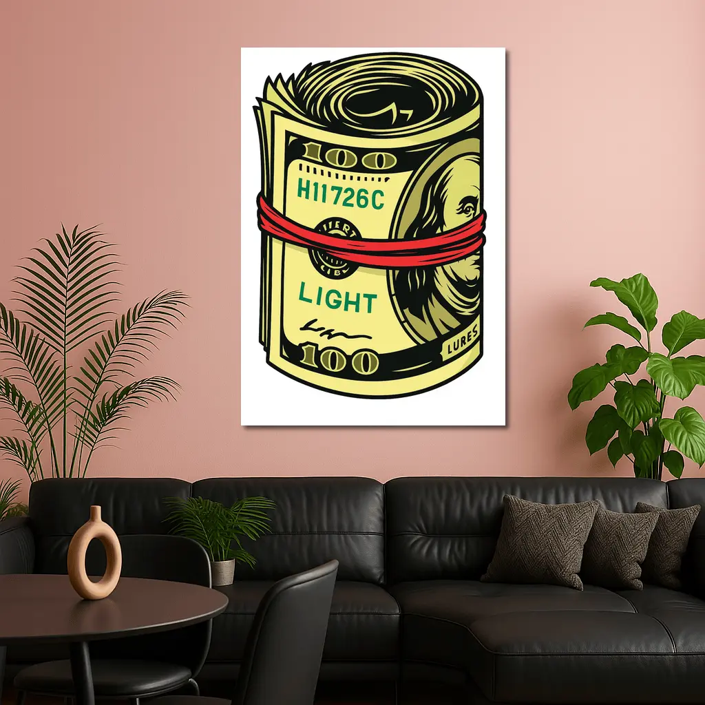 Roll of Hundred Dollar Bills Red Band – Wall Art