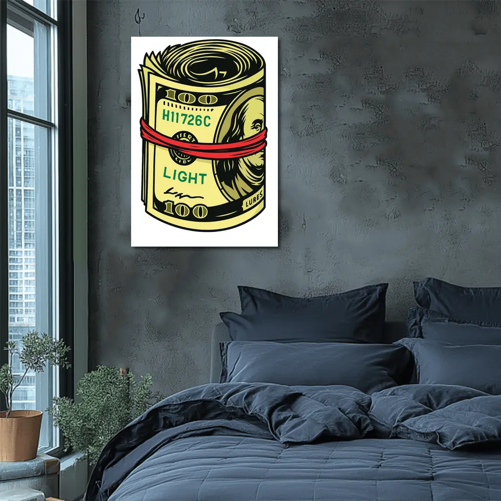 Roll of Hundred Dollar Bills Red Band – Wall Art