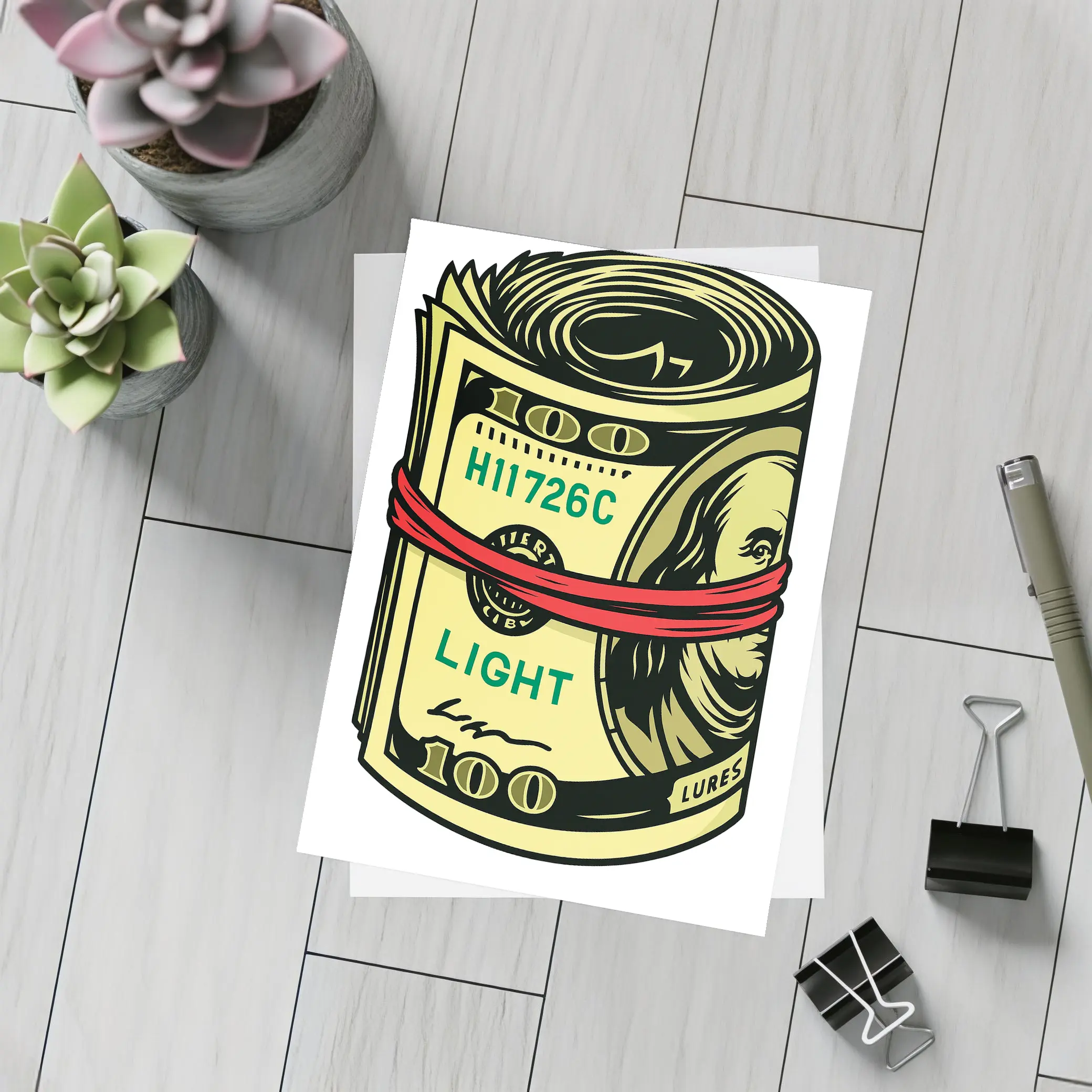 Roll of Hundred Dollar Bills Red Band – Postcards