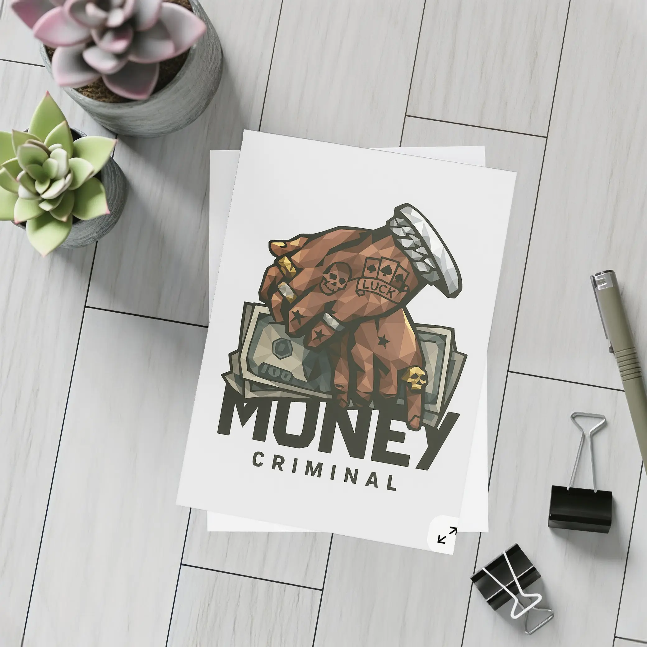 Money Criminal Tattooed Hand Gripping Cash – Postcards