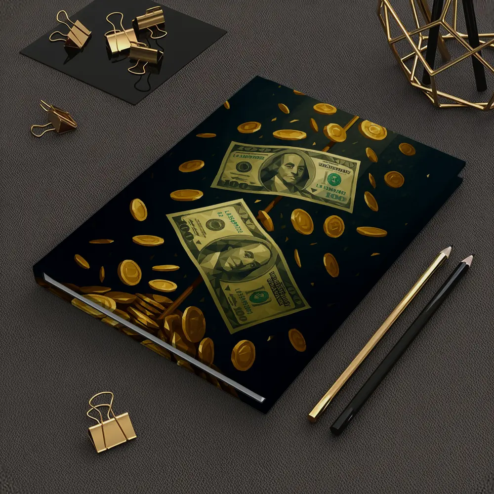 Dollar Bills Gold Coins Dark Background – Notebooks