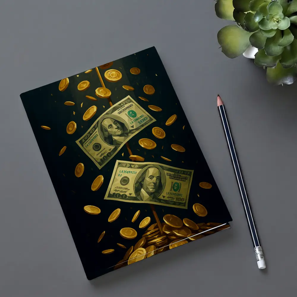 Dollar Bills Gold Coins Dark Background – Notebooks