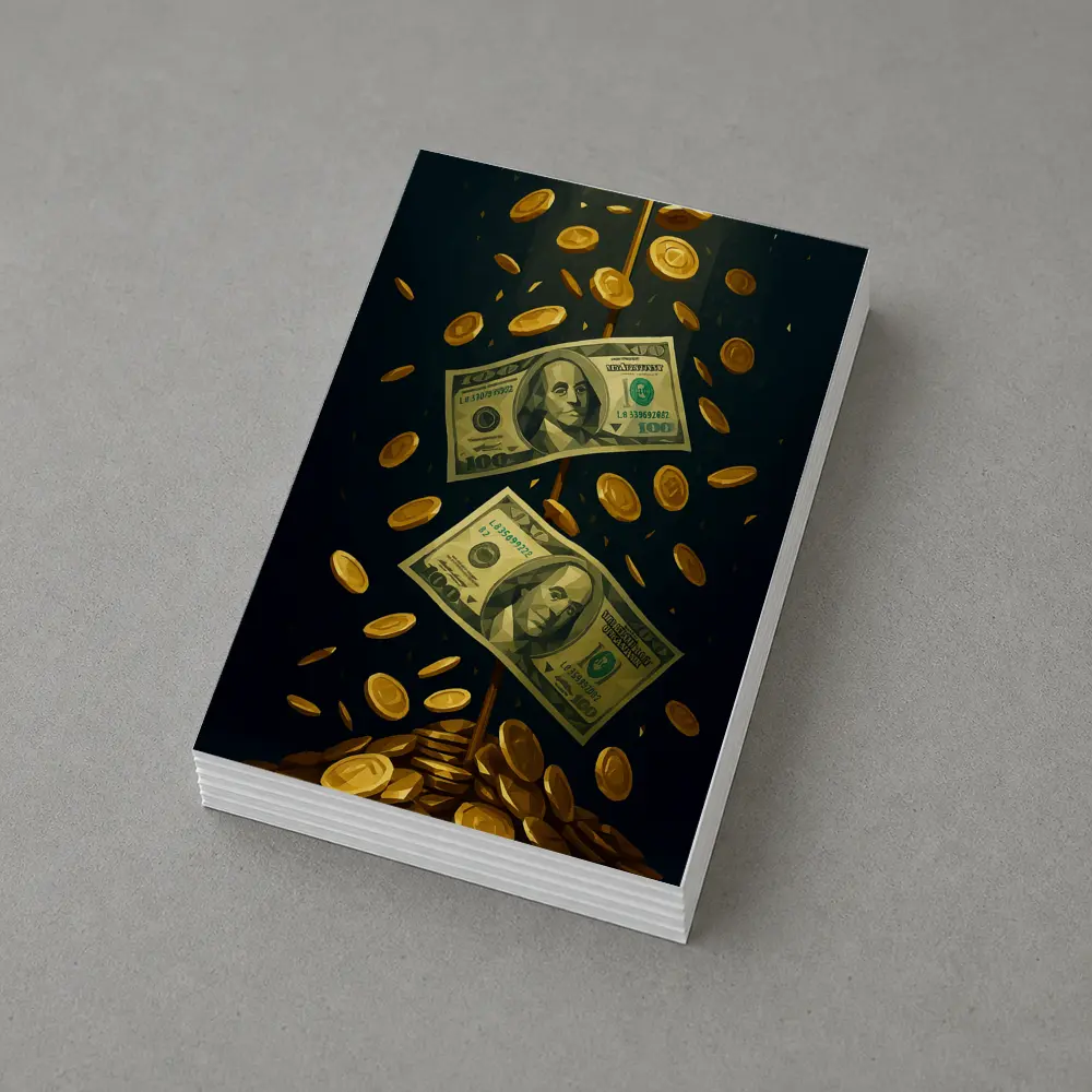 Dollar Bills Gold Coins Dark Background – Postcards