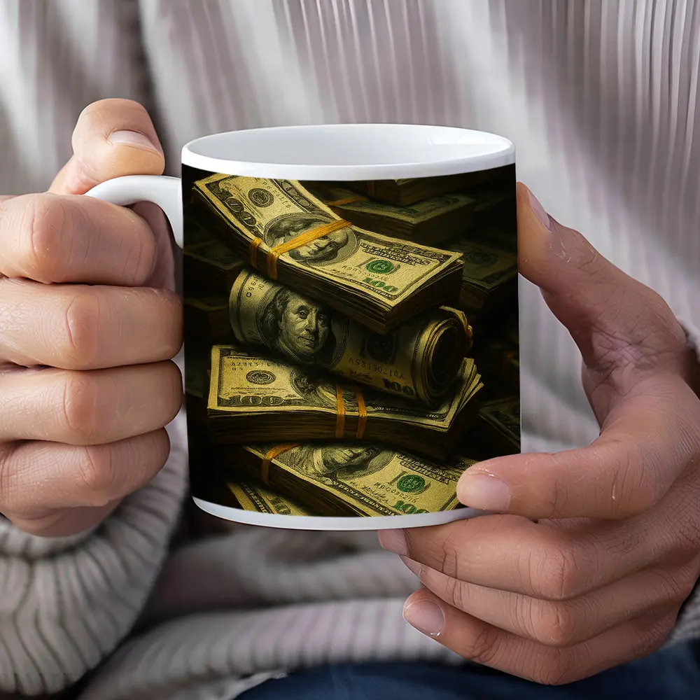 Stacked Hundred Dollar Bills Dark Background – Mugs