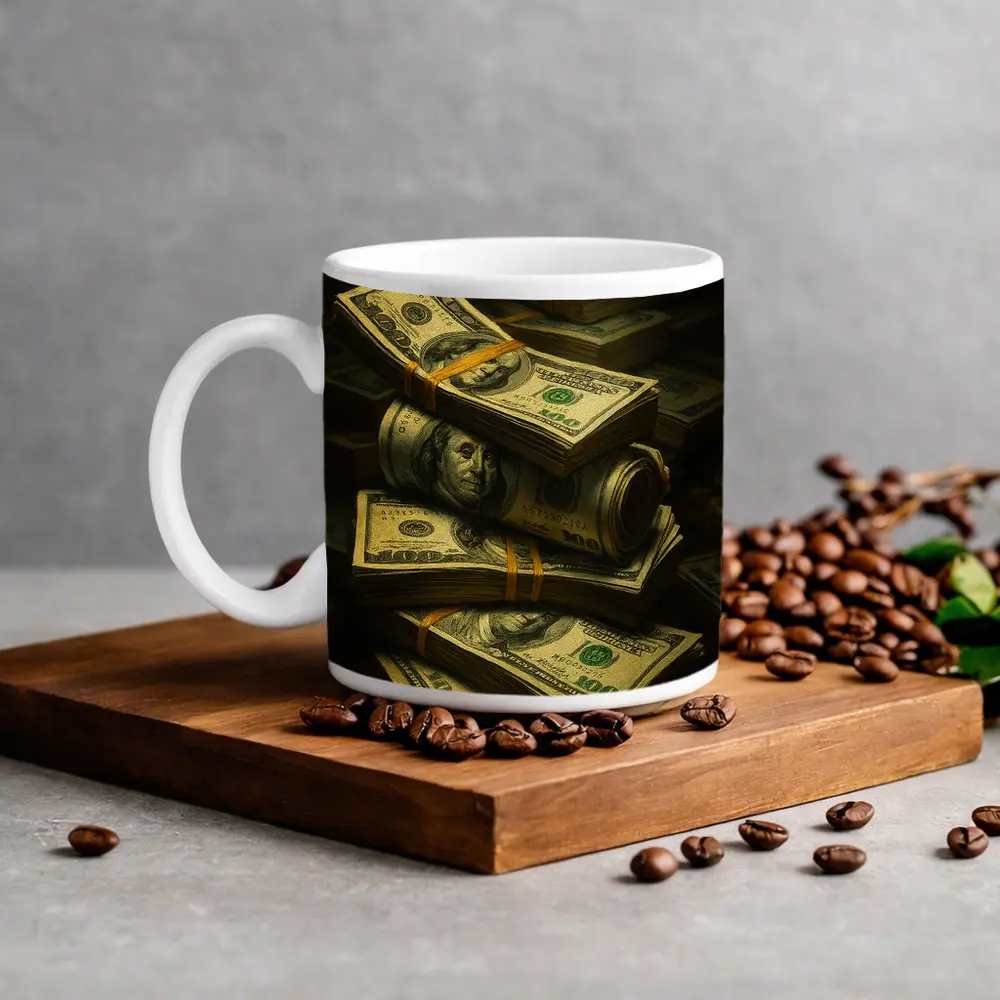 Stacked Hundred Dollar Bills Dark Background – Mugs