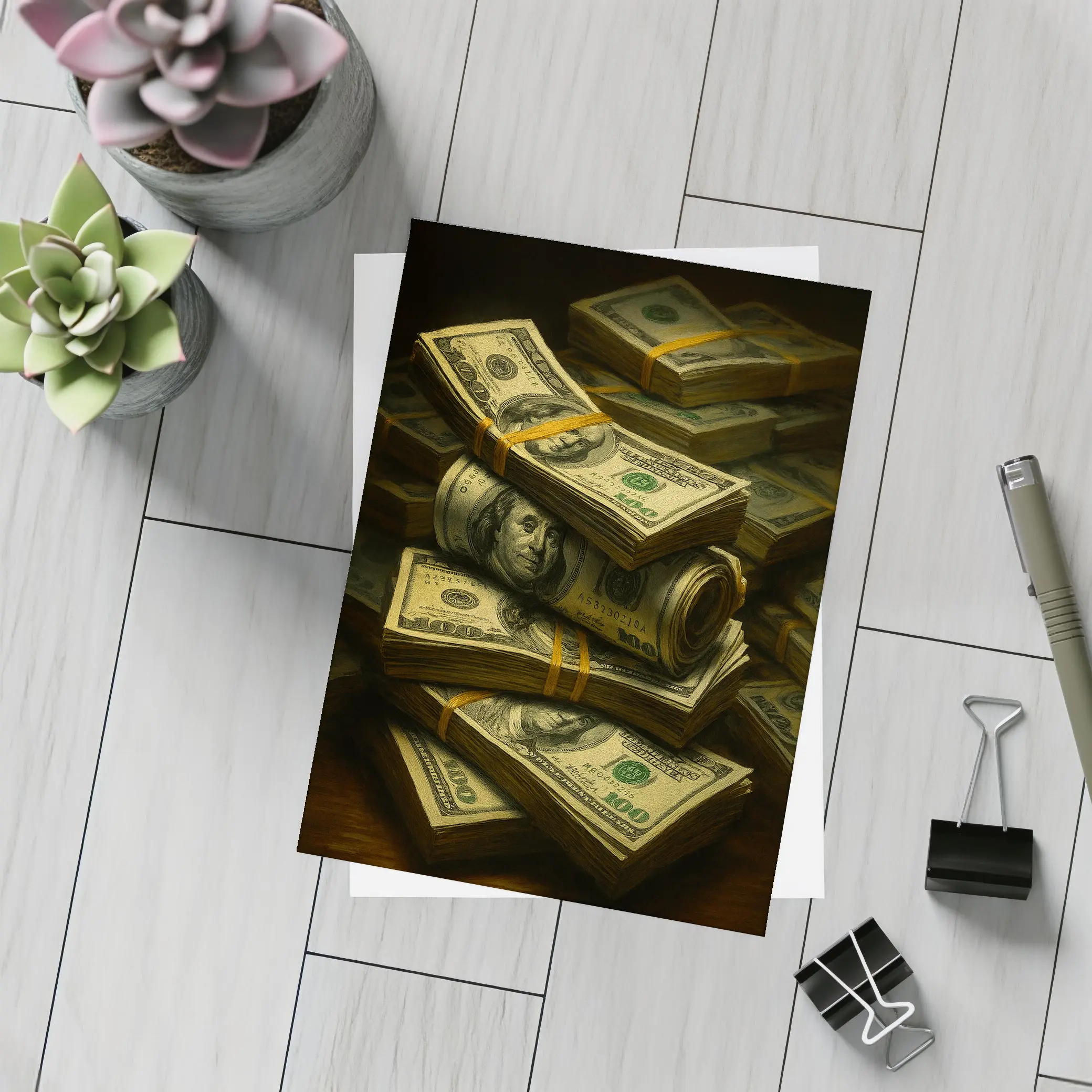 Stacked Hundred Dollar Bills Dark Background – Postcards