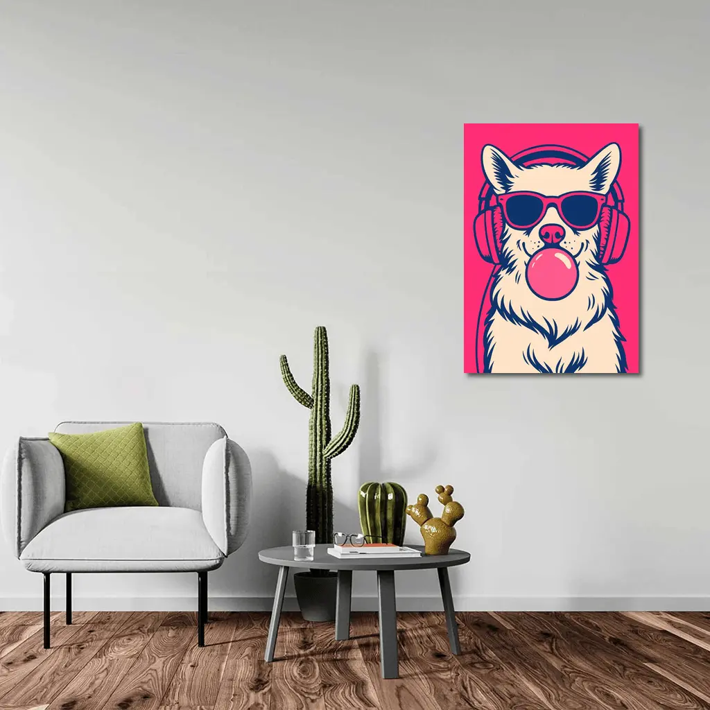 Cool Corgi Dog Bubblegum Sunglasses Pink Background – Wall Art