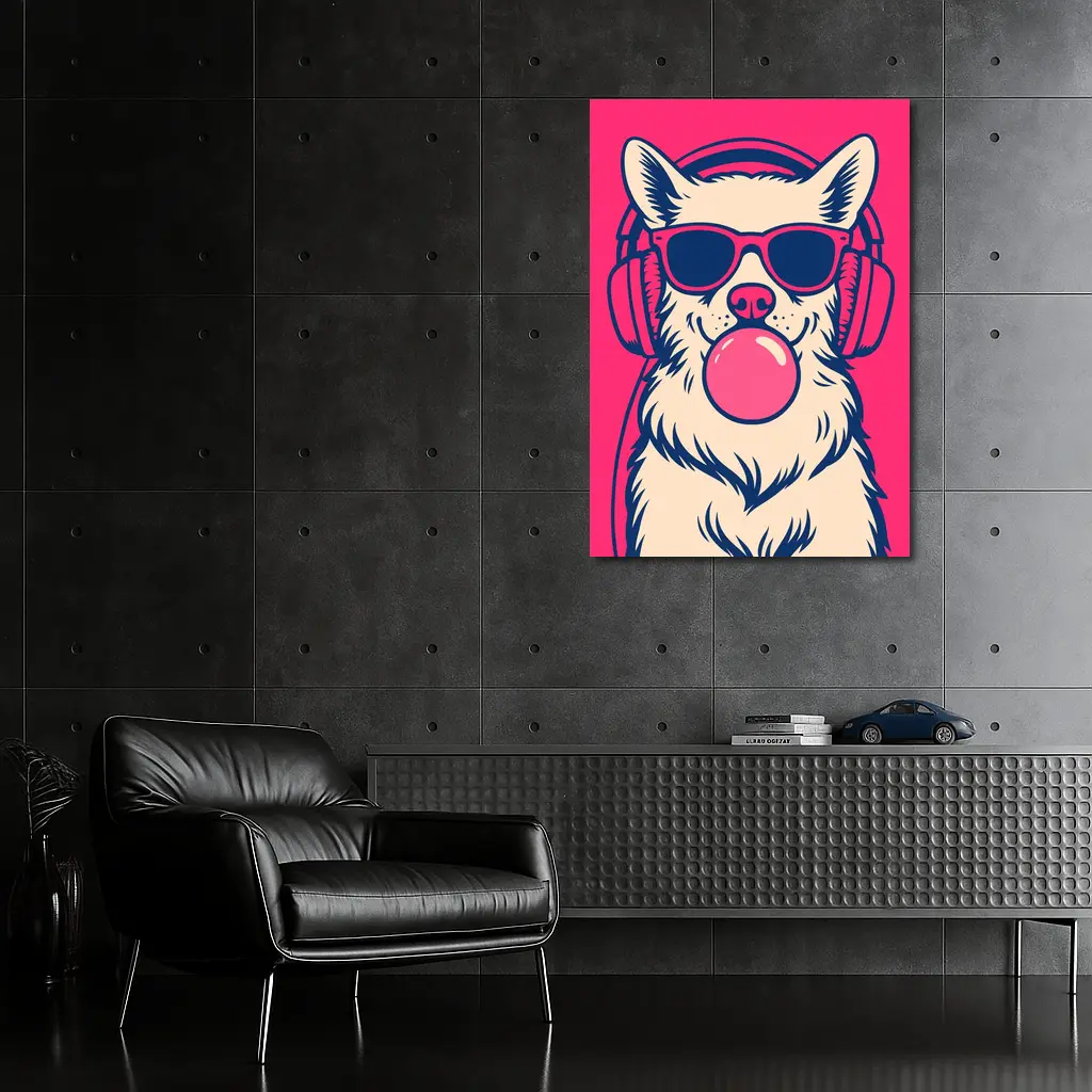 Cool Corgi Dog Bubblegum Sunglasses Pink Background – Wall Art