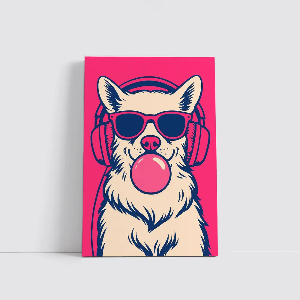 Cool Corgi Dog Bubblegum Sunglasses Pink Background – Wall Art