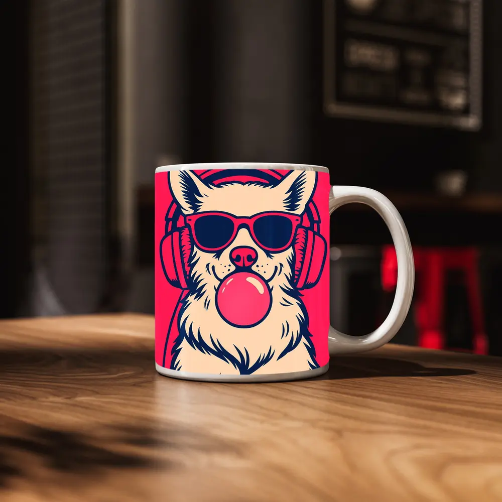 Cool Corgi Dog Bubblegum Sunglasses Pink Background – Mugs