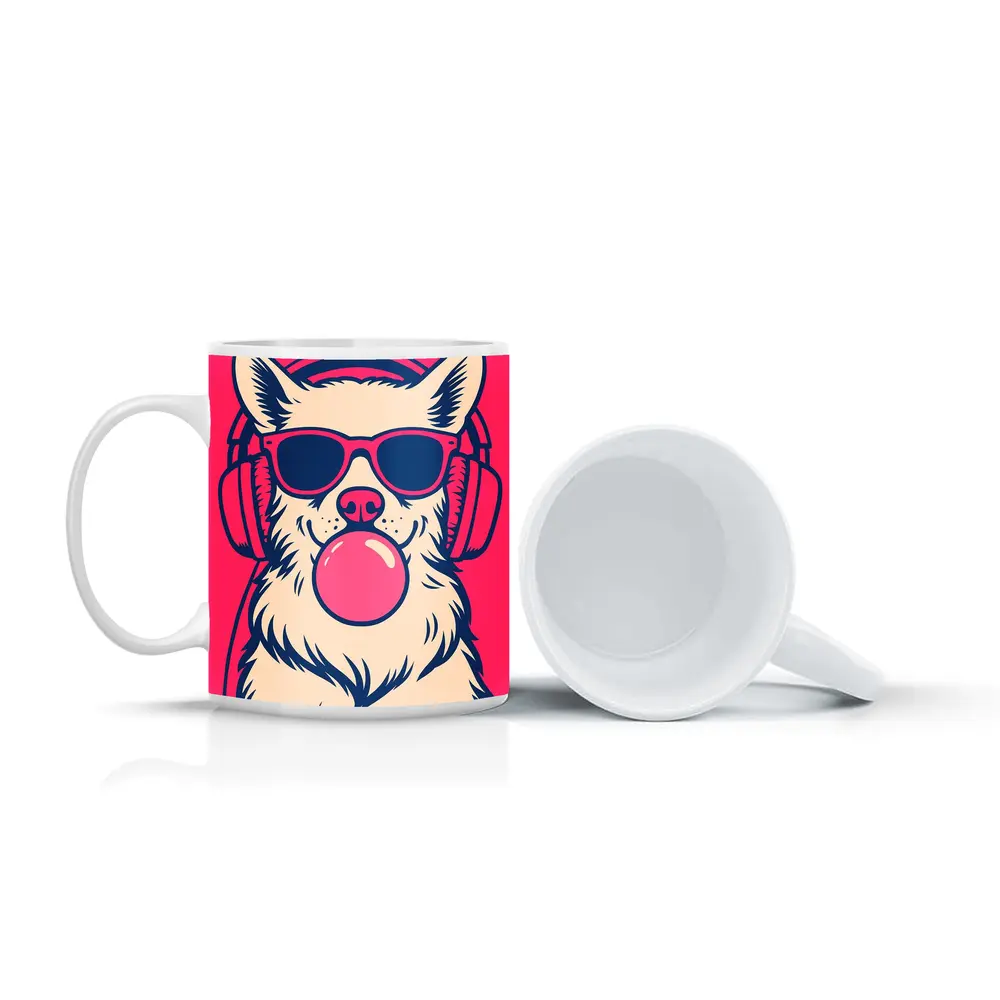 Cool Corgi Dog Bubblegum Sunglasses Pink Background – Mugs