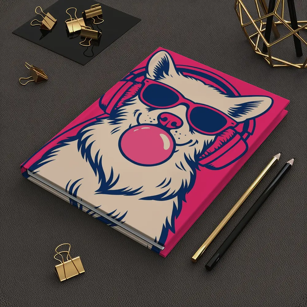 Cool Corgi Dog Bubblegum Sunglasses Pink Background – Notebooks