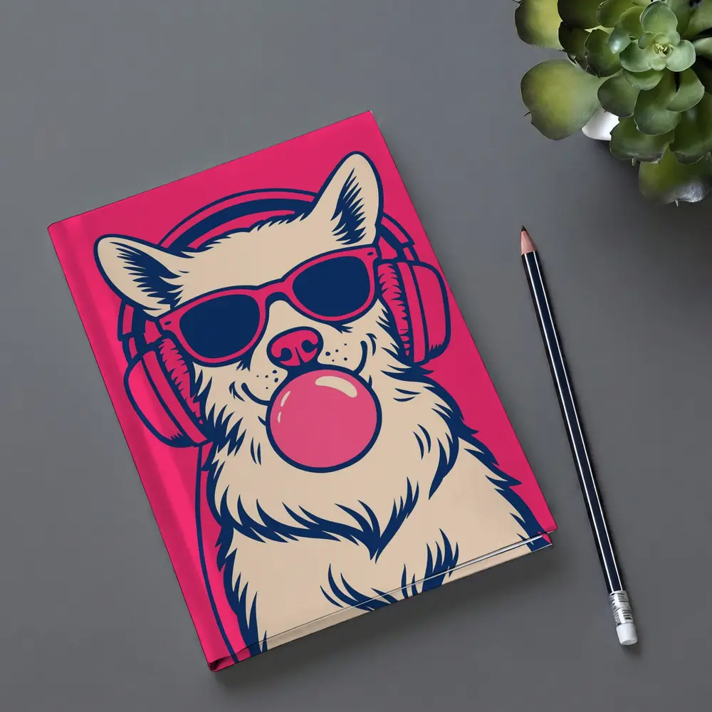 Cool Corgi Dog Bubblegum Sunglasses Pink Background – Notebooks