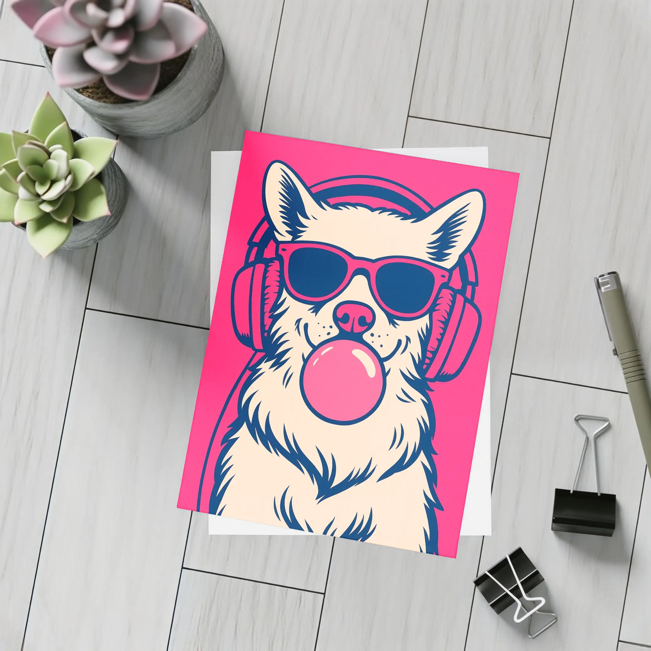Cool Corgi Dog Bubblegum Sunglasses Pink Background – Postcards