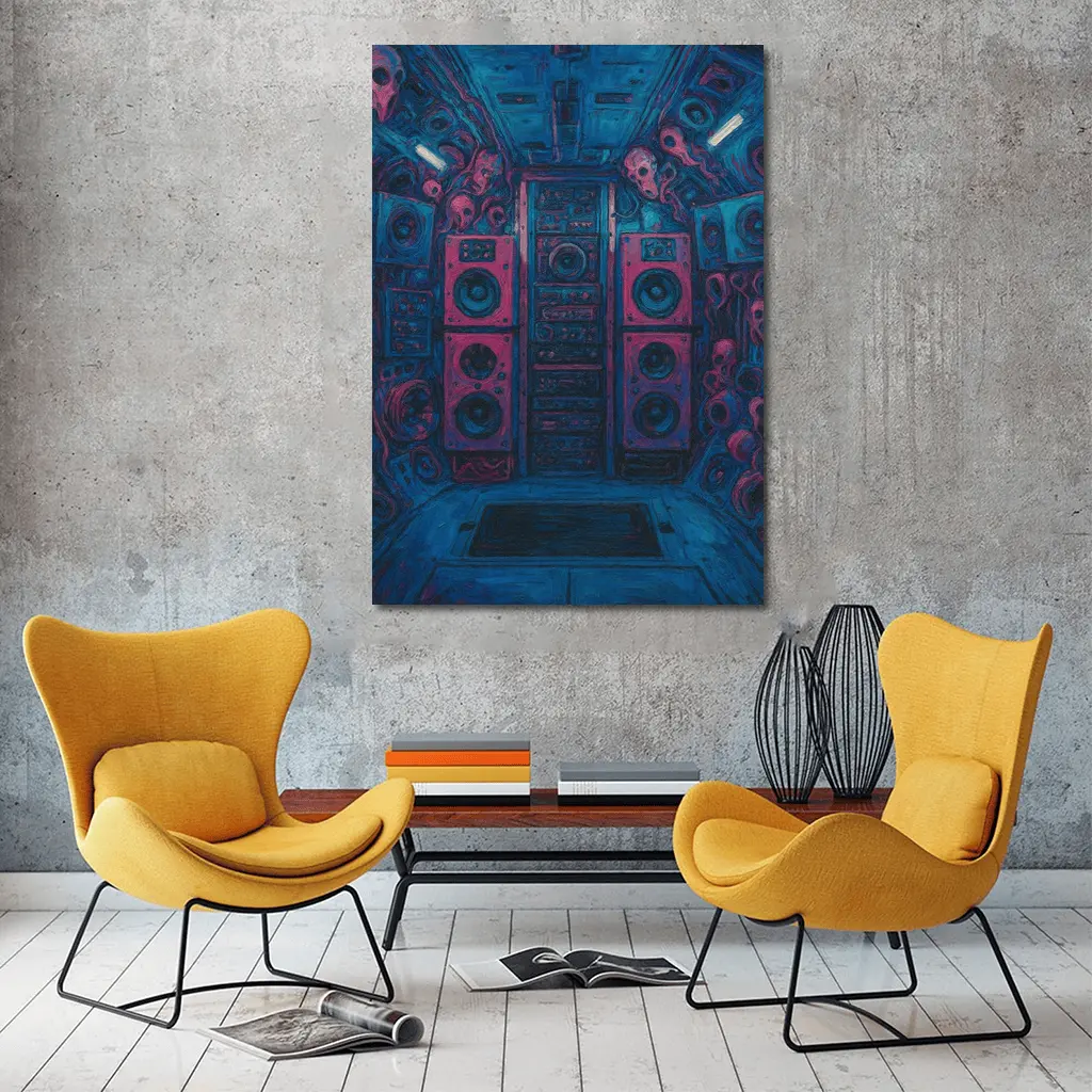 Dark Blue Room Massive Speakers Skull Art – Wall Art