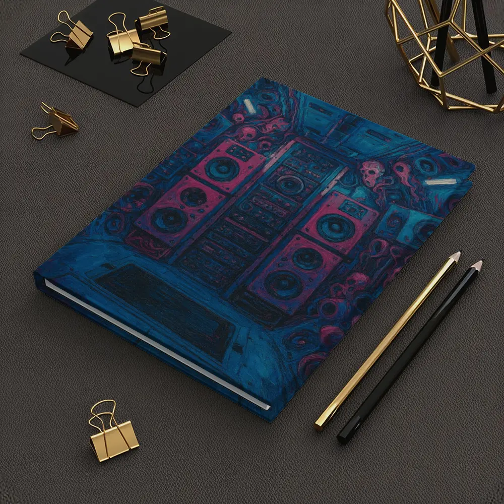 Dark Blue Room Massive Speakers Skull Art – Notebooks