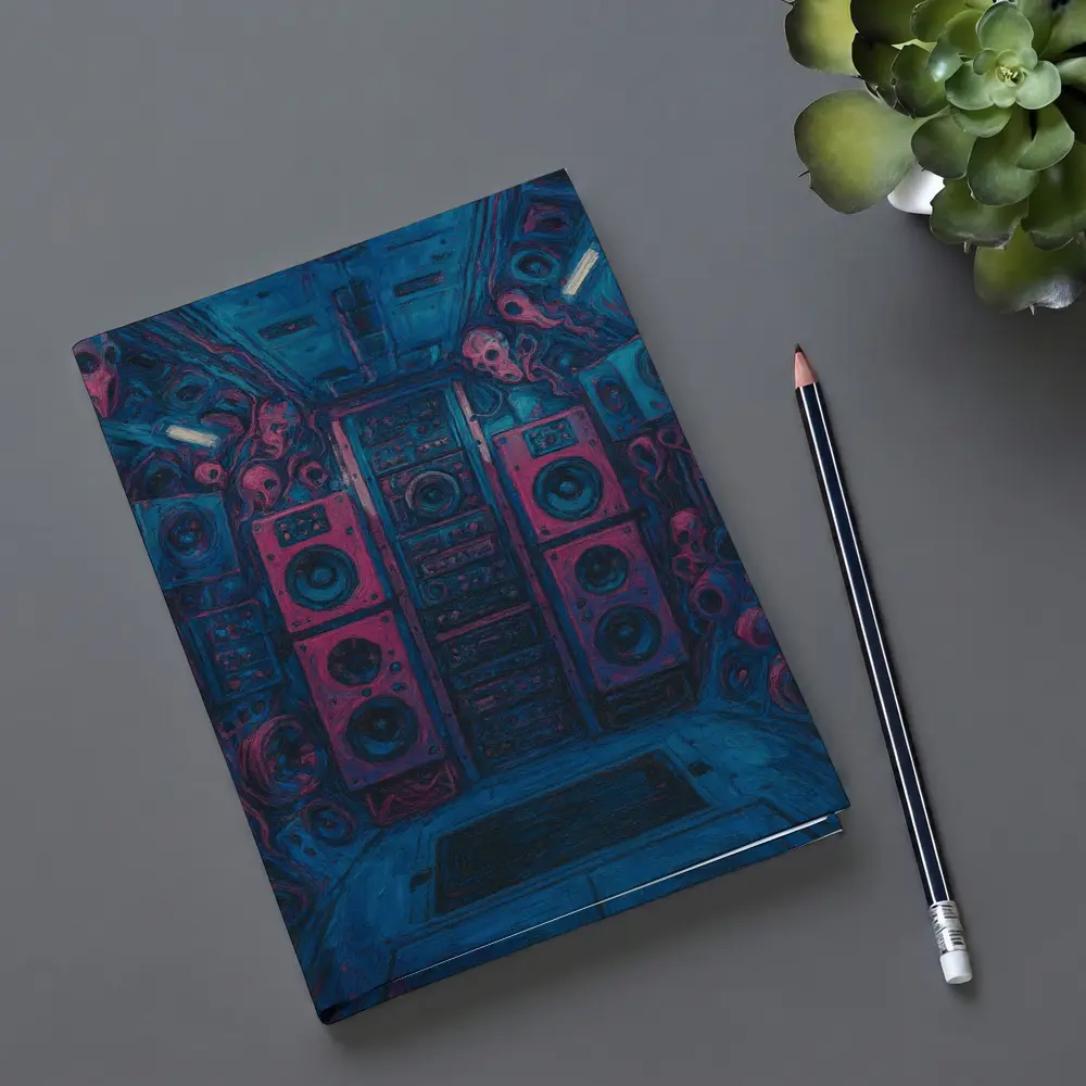 Dark Blue Room Massive Speakers Skull Art – Notebooks