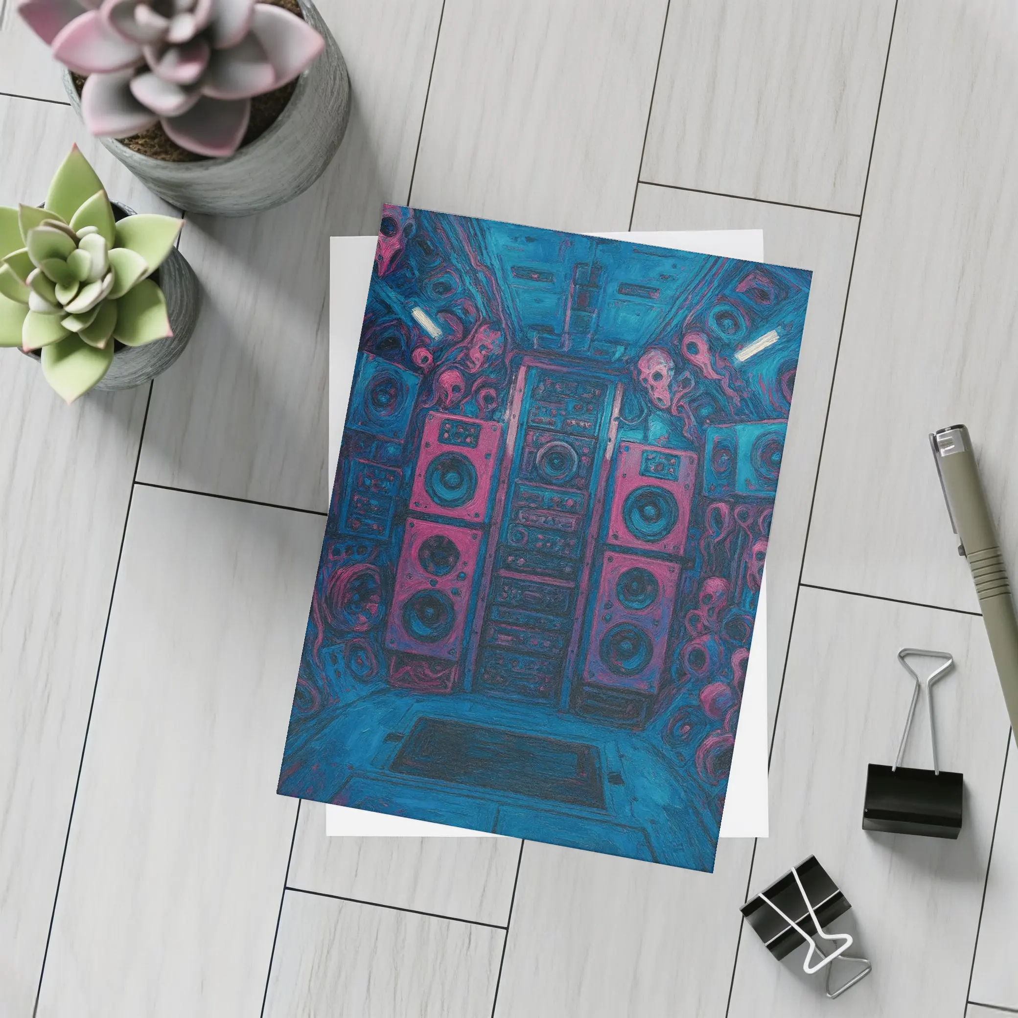 Dark Blue Room Massive Speakers Skull Art – Postcards