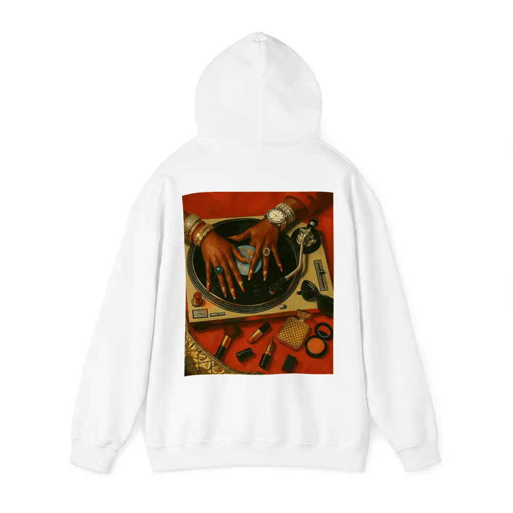 DJ Woman Hands Spinning Vinyl Record Gold – Hoodies
