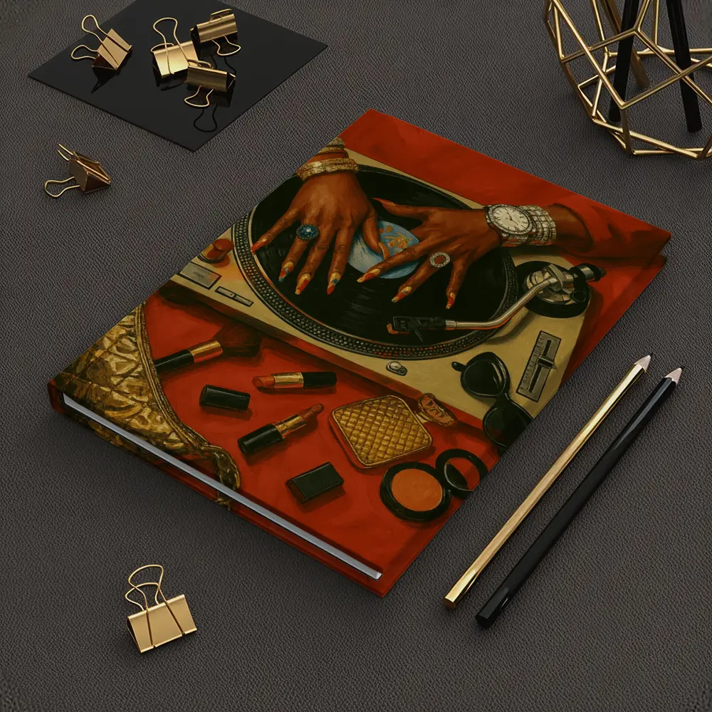 DJ Woman Hands Spinning Vinyl Record Gold – Notebooks