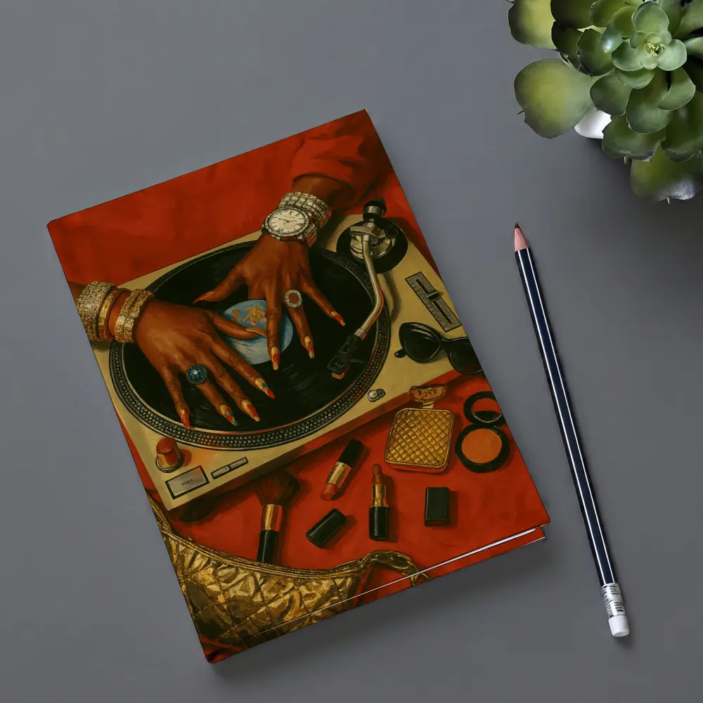 DJ Woman Hands Spinning Vinyl Record Gold – Notebooks