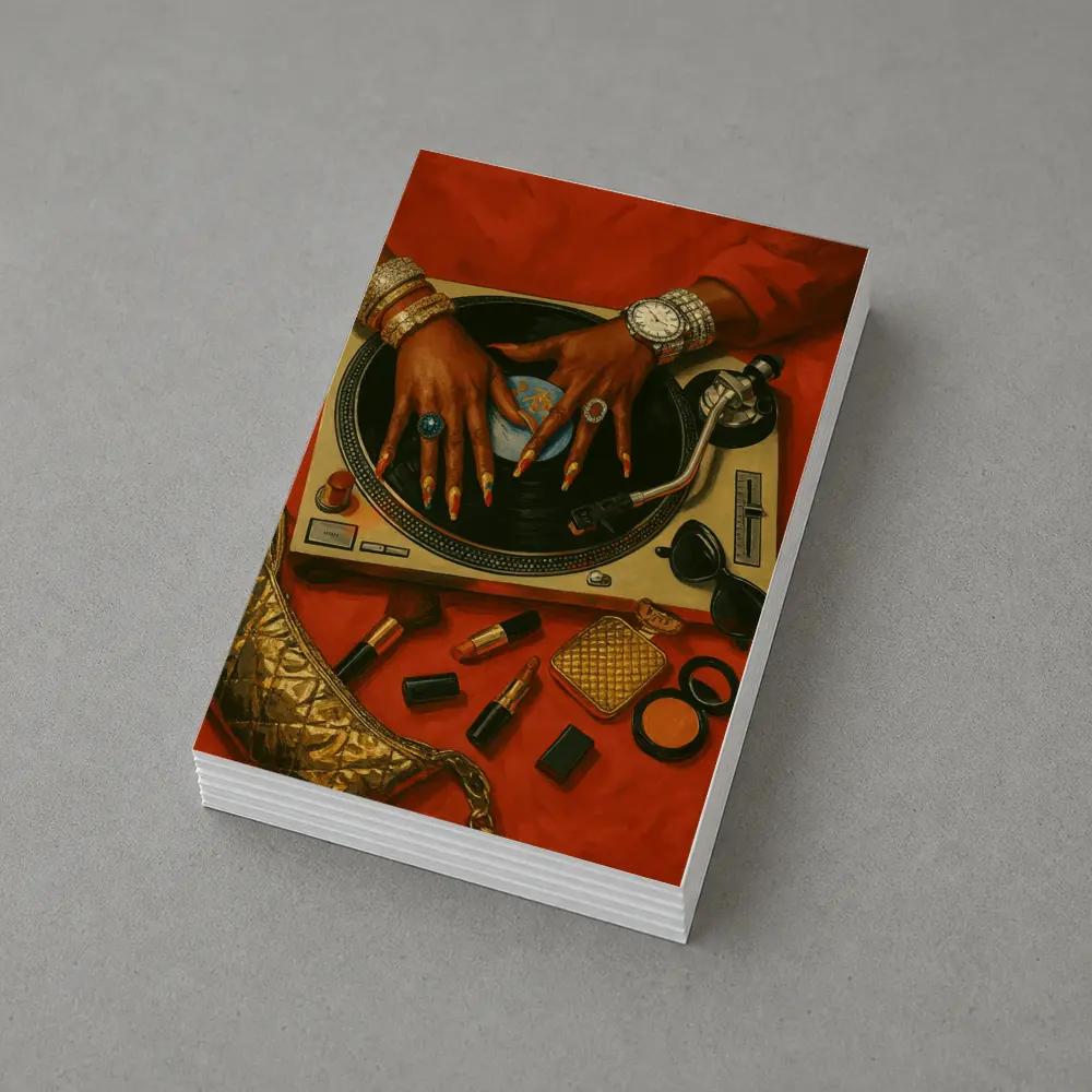 DJ Woman Hands Spinning Vinyl Record Gold – Postcards