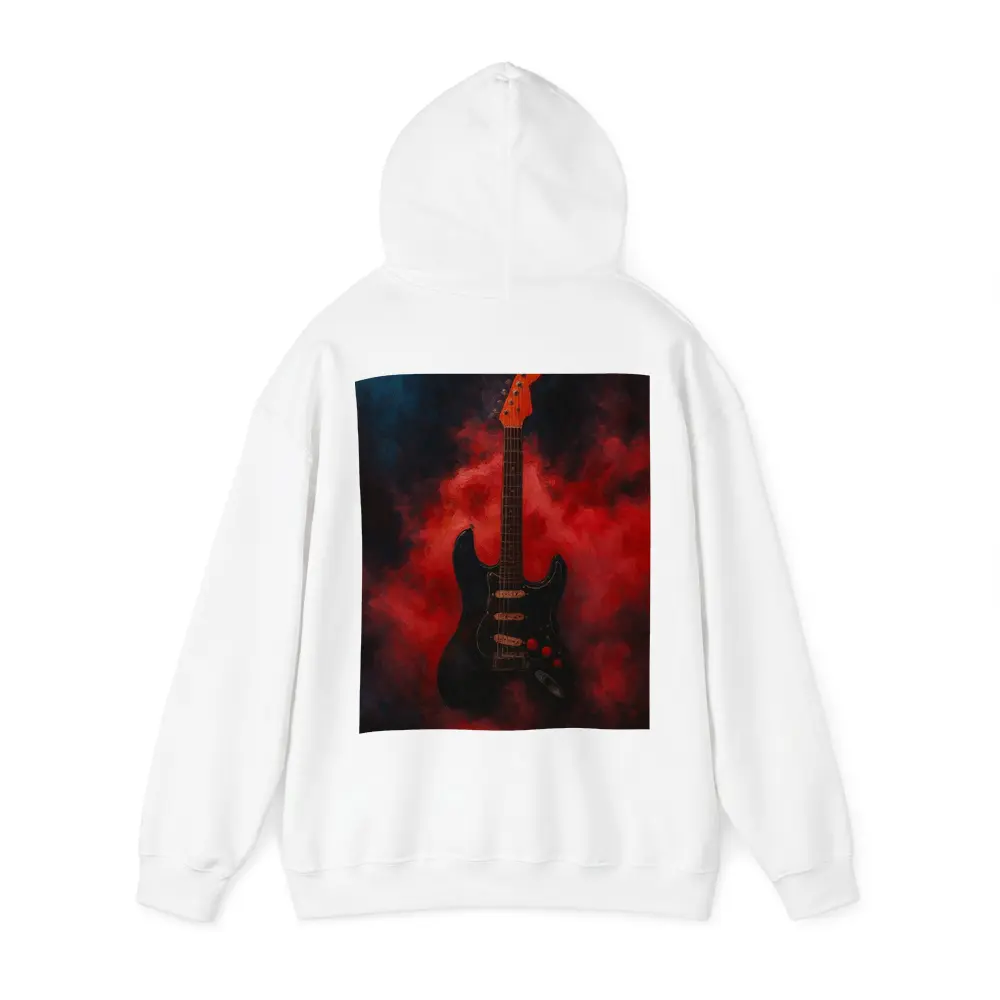 Black Electric Guitar Red Smoke Painting – Hoodies