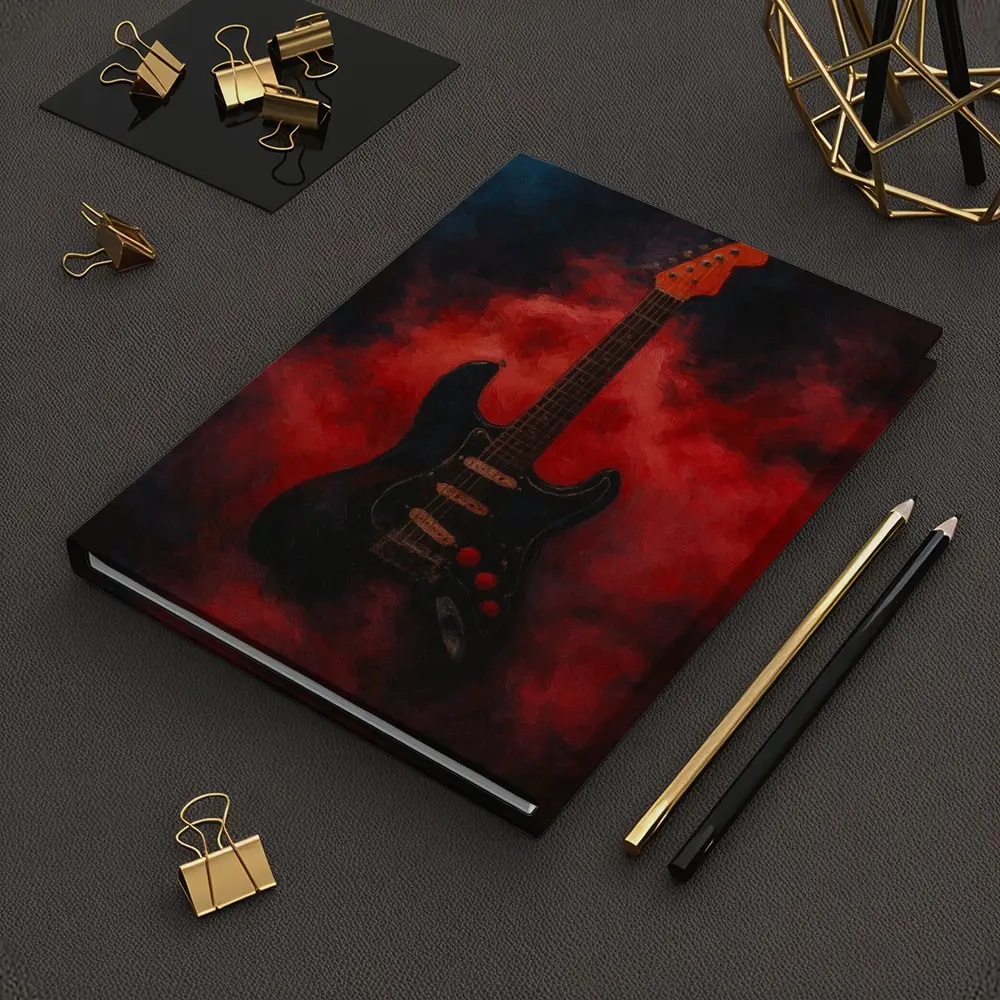 Black Electric Guitar Red Smoke Painting – Notebooks