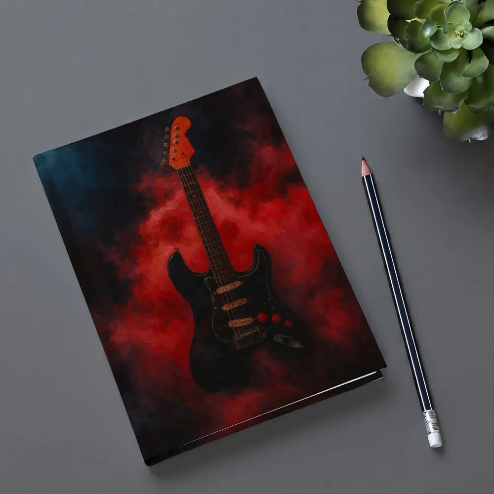 Black Electric Guitar Red Smoke Painting – Notebooks