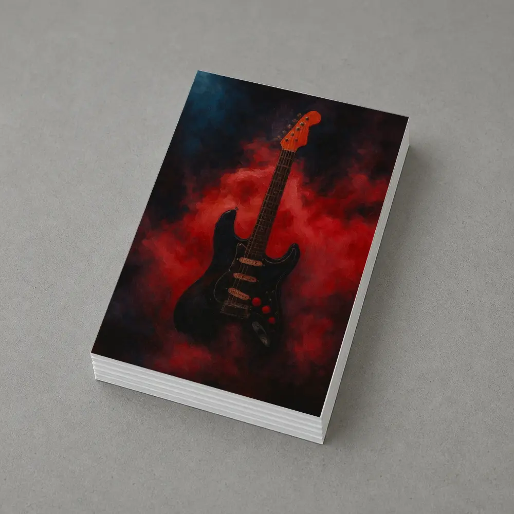 Black Electric Guitar Red Smoke Painting – Postcards