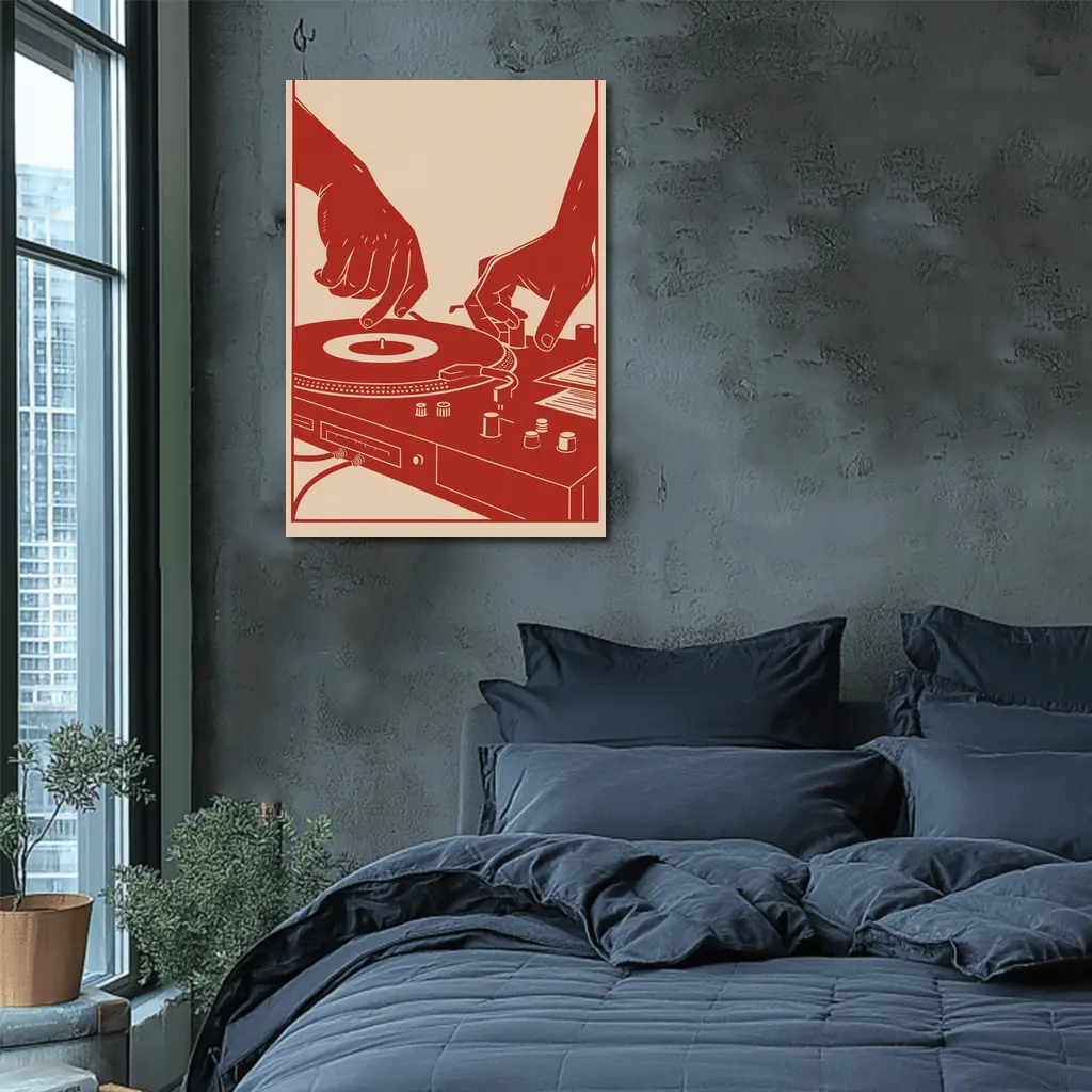 DJ Hands Scratching Vinyl Turntable Red – Wall Art