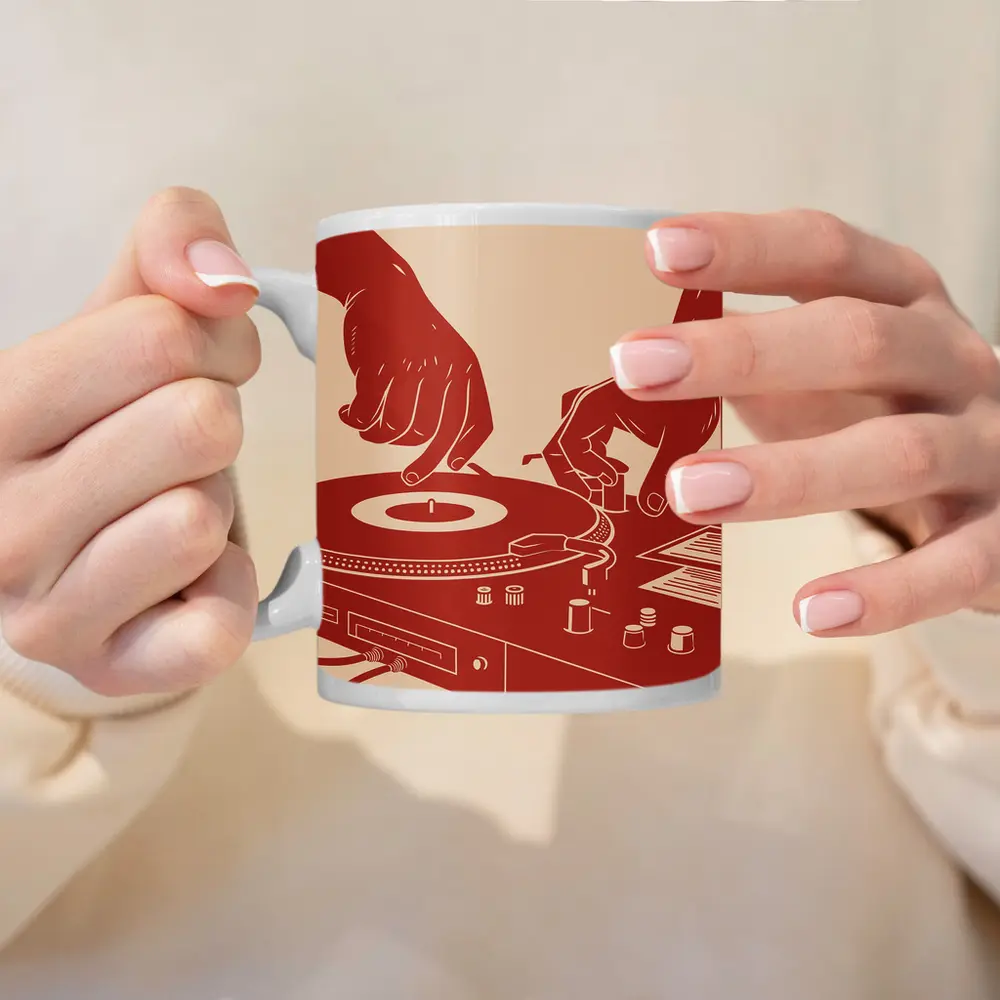 DJ Hands Scratching Vinyl Turntable Red – Mugs