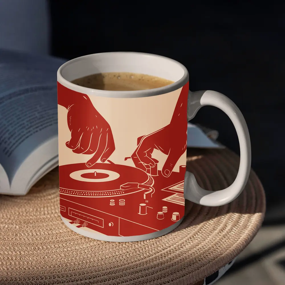 DJ Hands Scratching Vinyl Turntable Red – Mugs