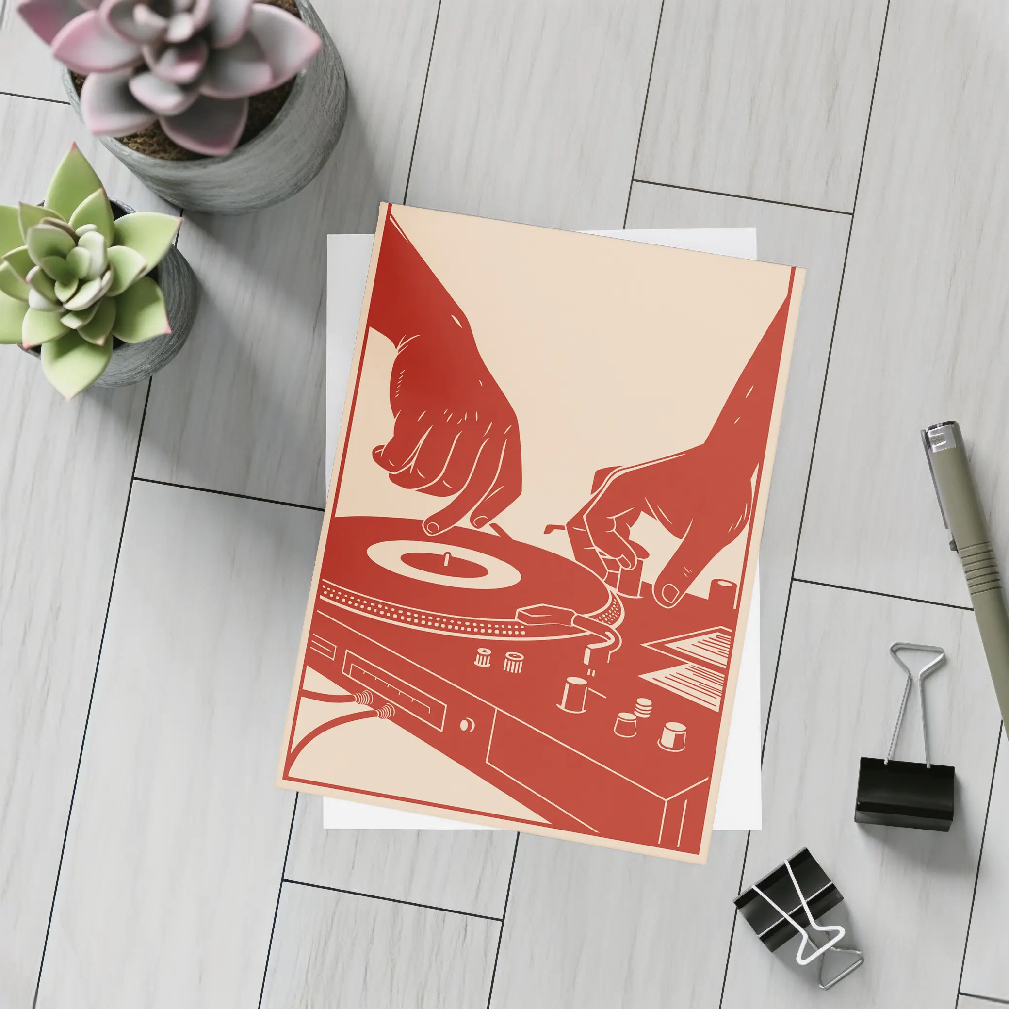 DJ Hands Scratching Vinyl Turntable Red – Postcards