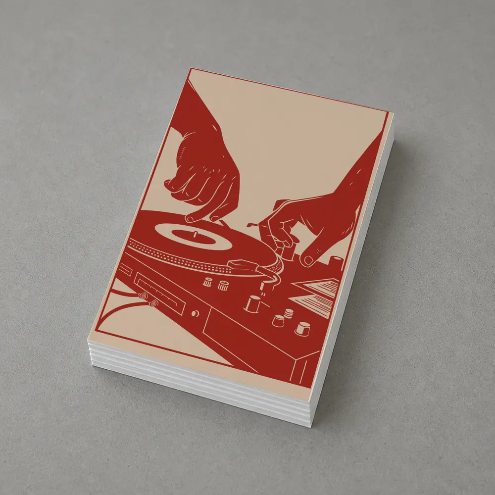 DJ Hands Scratching Vinyl Turntable Red – Postcards