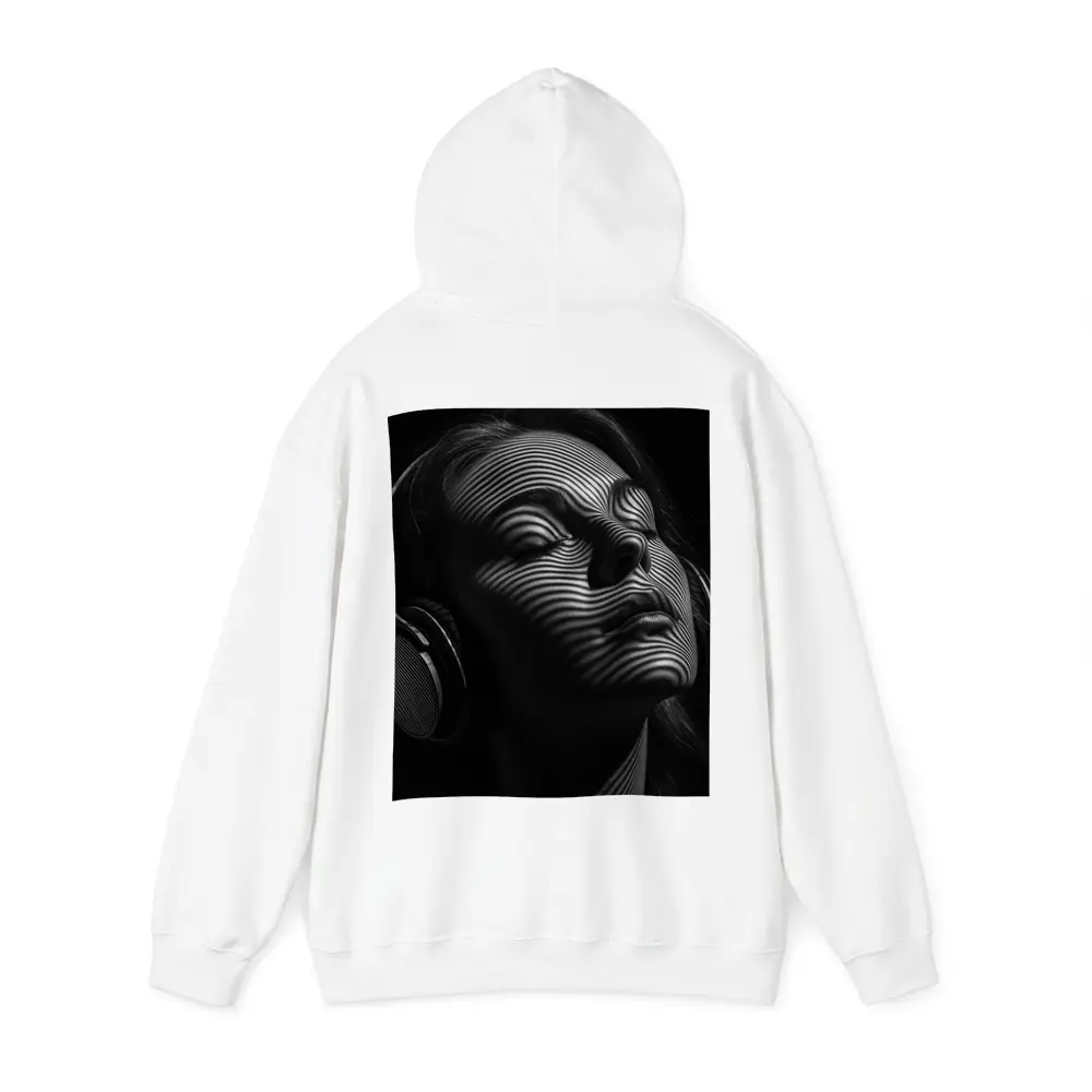 Woman Headphones Striped Light Black Background – Hoodies