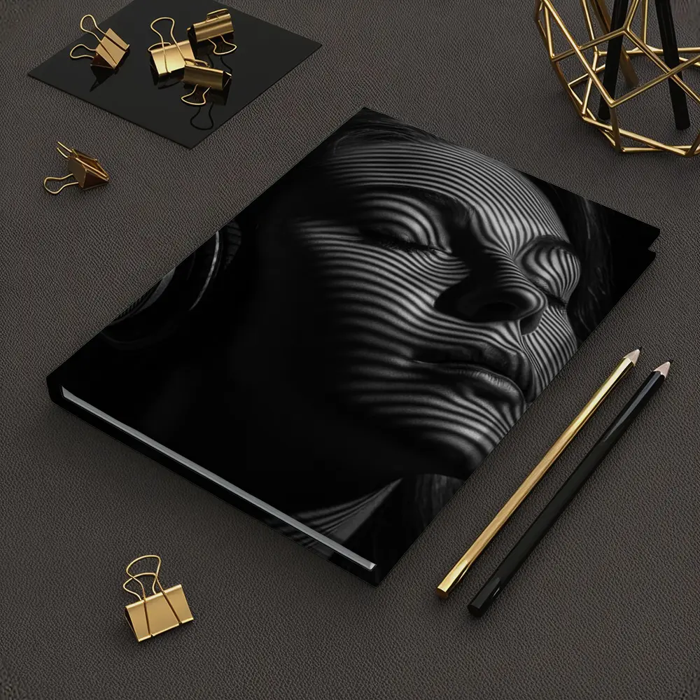 Woman Headphones Striped Light Black Background – Notebooks