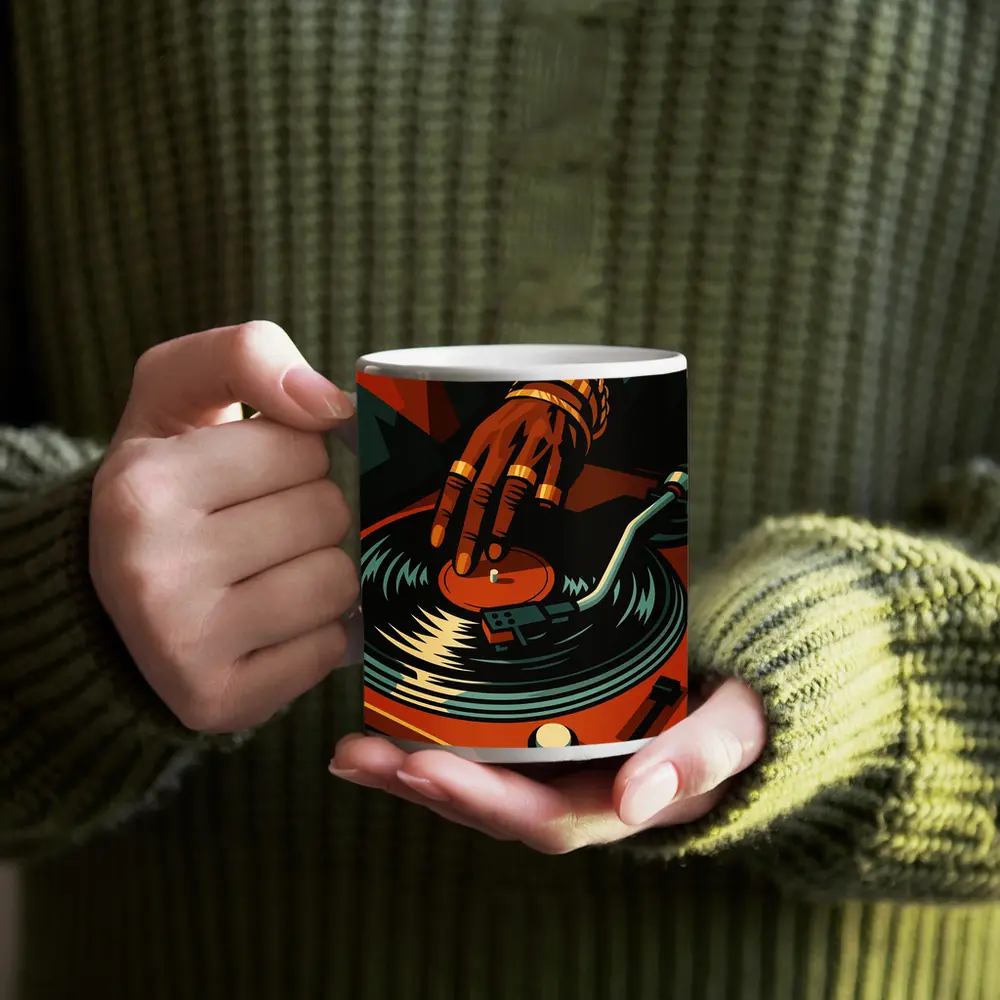 DJ Hand Scratching Vinyl Record Turntable Art – Mugs