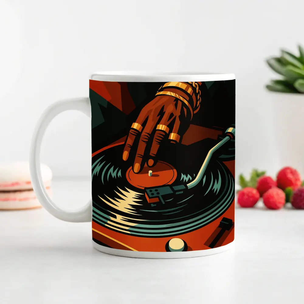 DJ Hand Scratching Vinyl Record Turntable Art – Mugs