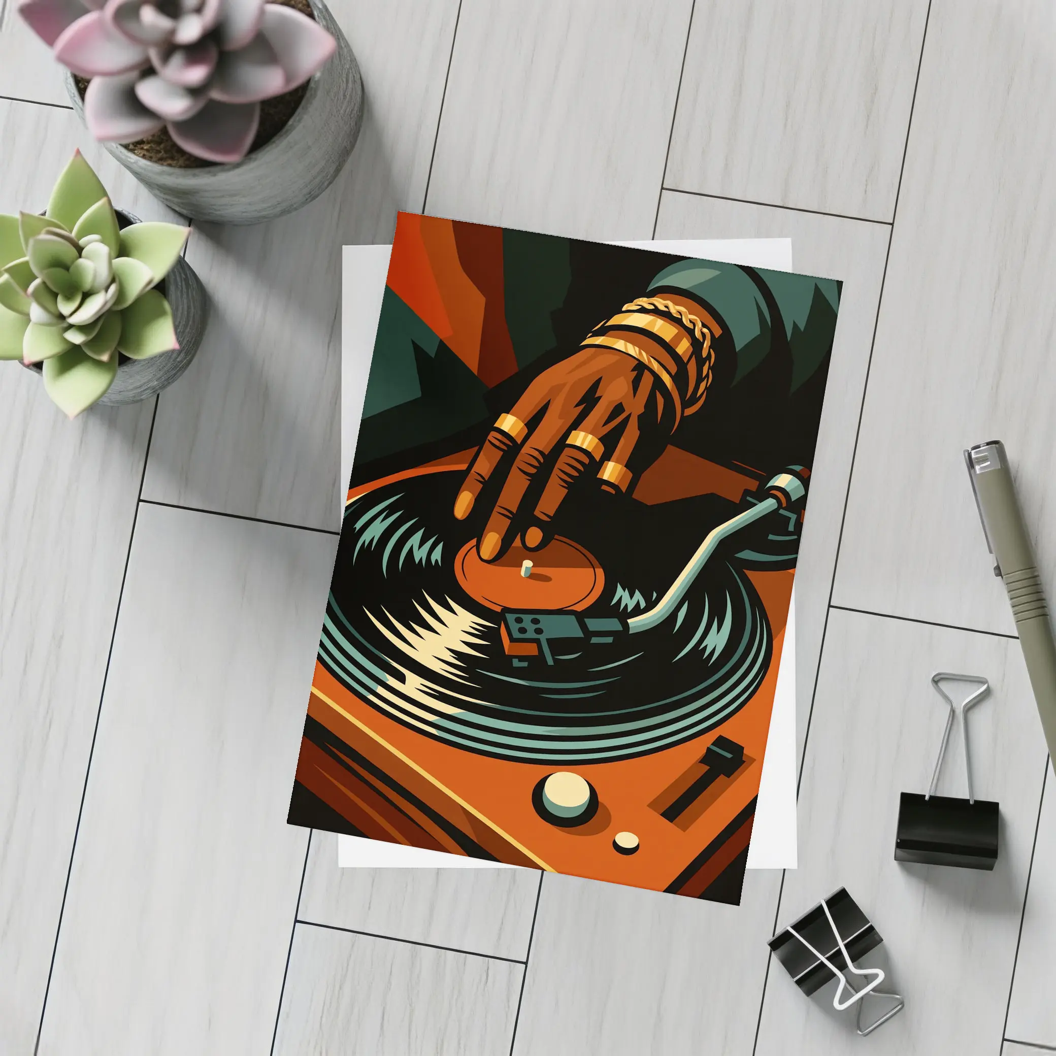 DJ Hand Scratching Vinyl Record Turntable Art – Postcards
