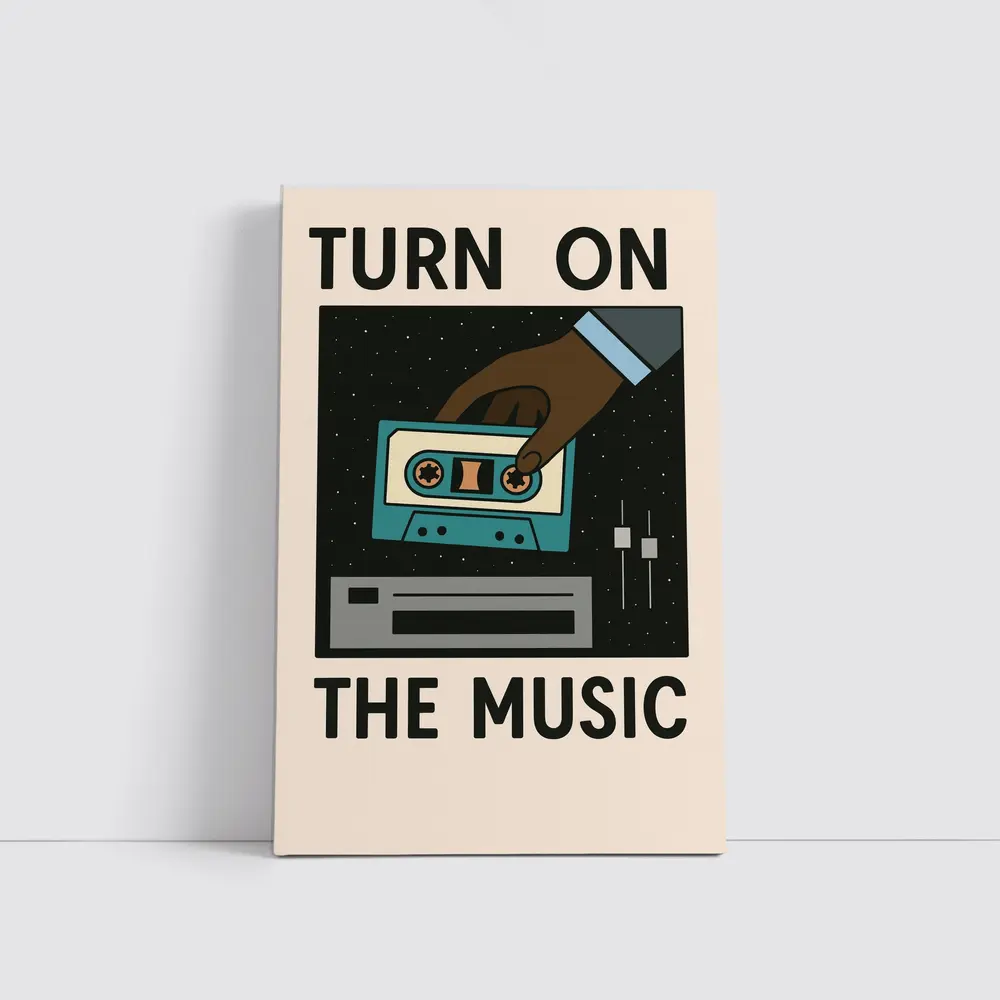 Turn On The Music Retro Cassette Tape Art – Wall Art