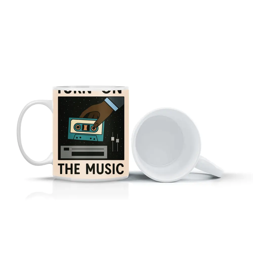 Turn On The Music Retro Cassette Tape Art – Mugs
