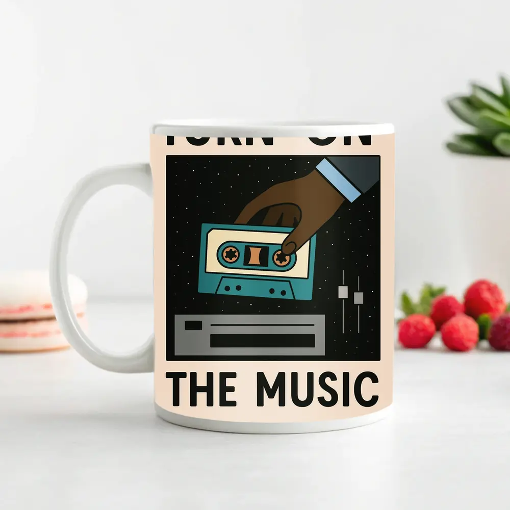 Turn On The Music Retro Cassette Tape Art – Mugs