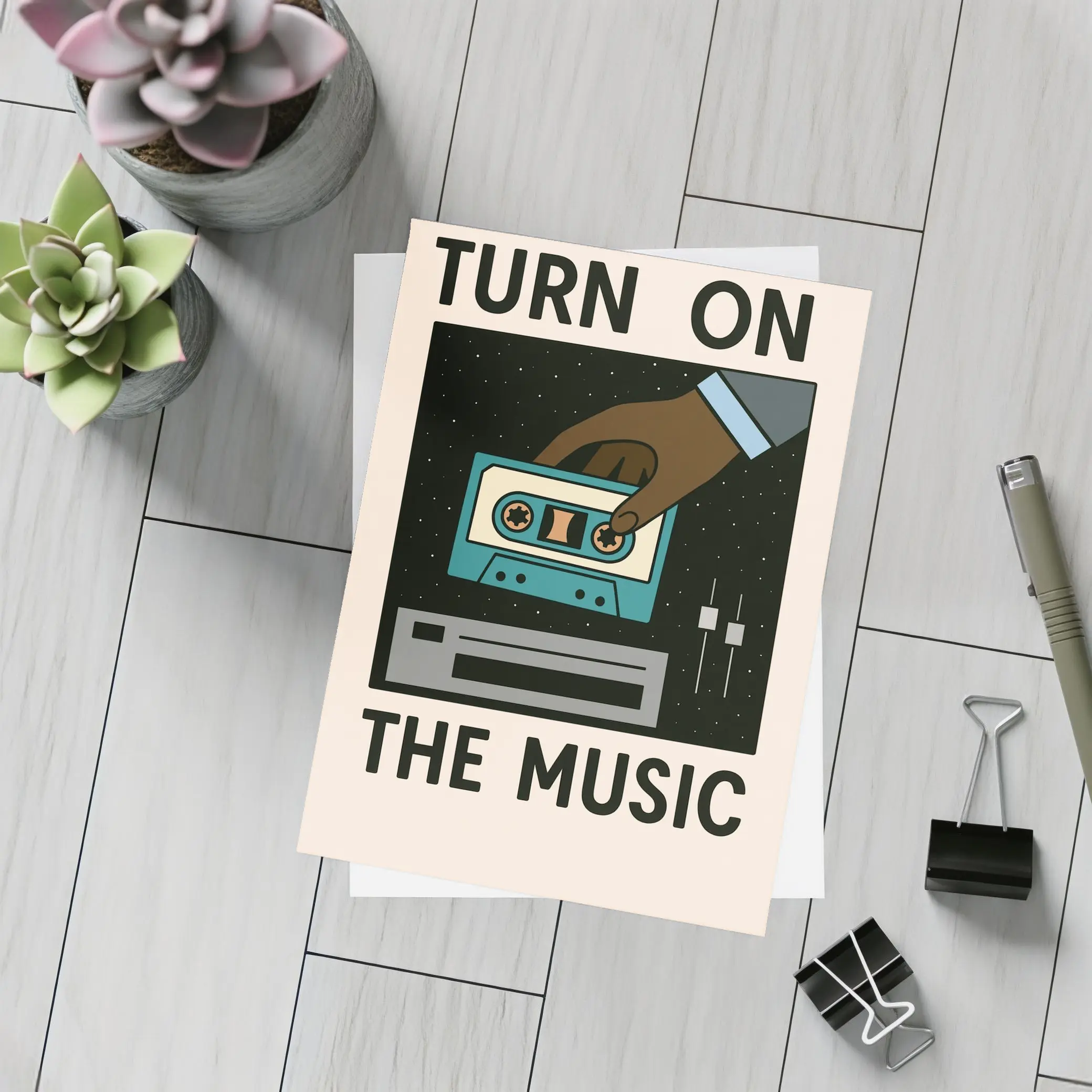 Turn On The Music Retro Cassette Tape Art – Postcards
